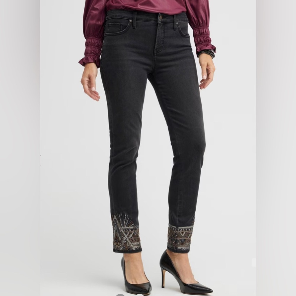 Chico's Black Boyfriend Jeans with Silver Embellishments - Picture 2 of 13